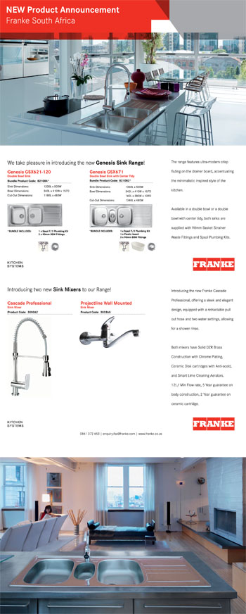 Franke launches 2 news sinks and 2 new sink mixers